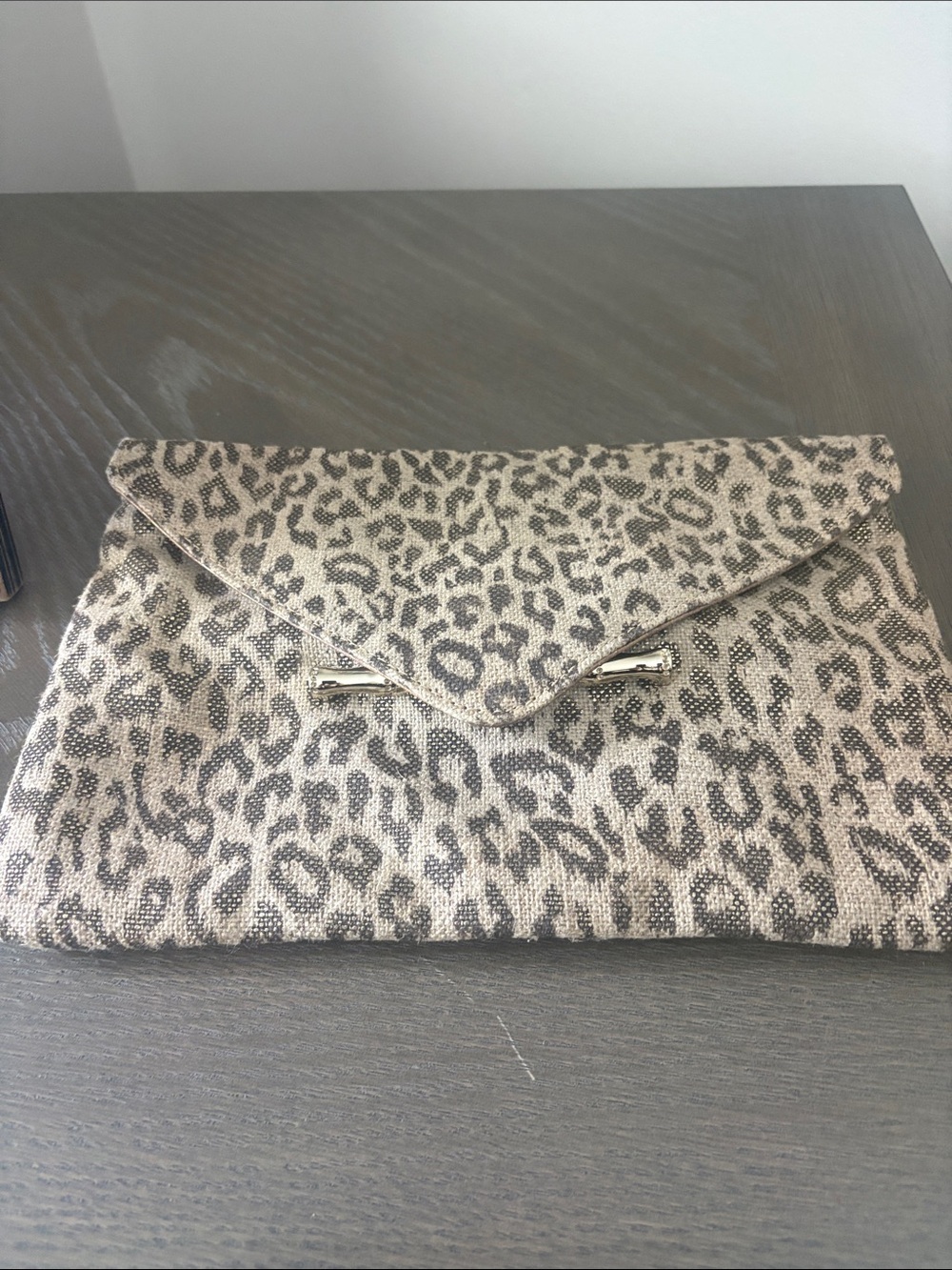 Leopard Print Envelope Clutch - Beige and Brown with Gold  Hardware